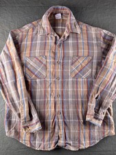 Vintage 70s Big Mac Woven Plaid Flannel Shirt USA Made JC Penney Cotton L