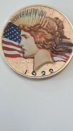 1922 Peace Dollar Colorized Silver US $1 Coin 0.9 Fineness Uncertified Ungraded