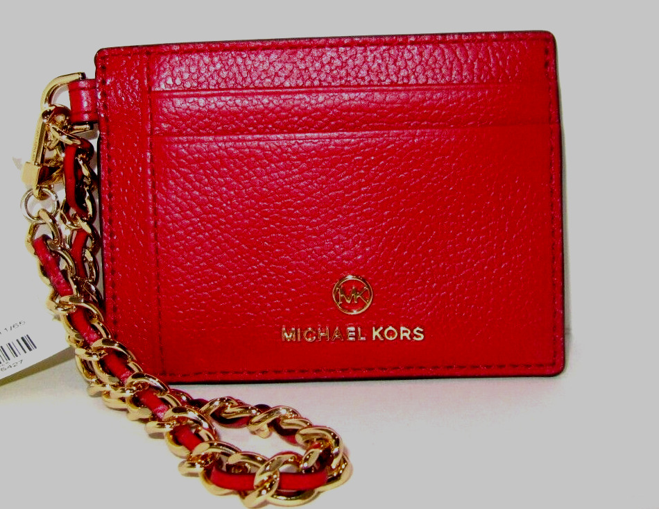 Michael Kors Crimson Jet Set Charm Small Leather ID Chain Card Holder NWT  $128