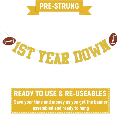1St Year down Banner - Football 1St Birthday Banner, Football Baby Shower Decor, - Picture 3 of 7