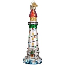 Old World Christmas Glass Ornament, Holiday Lighthouse With OWC Gift Box 