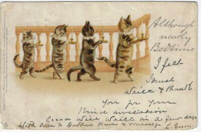 Tuck #218 ''Although Nearly Bedtime'' Postcard 4 Cats Heading to Bed w/ Candles