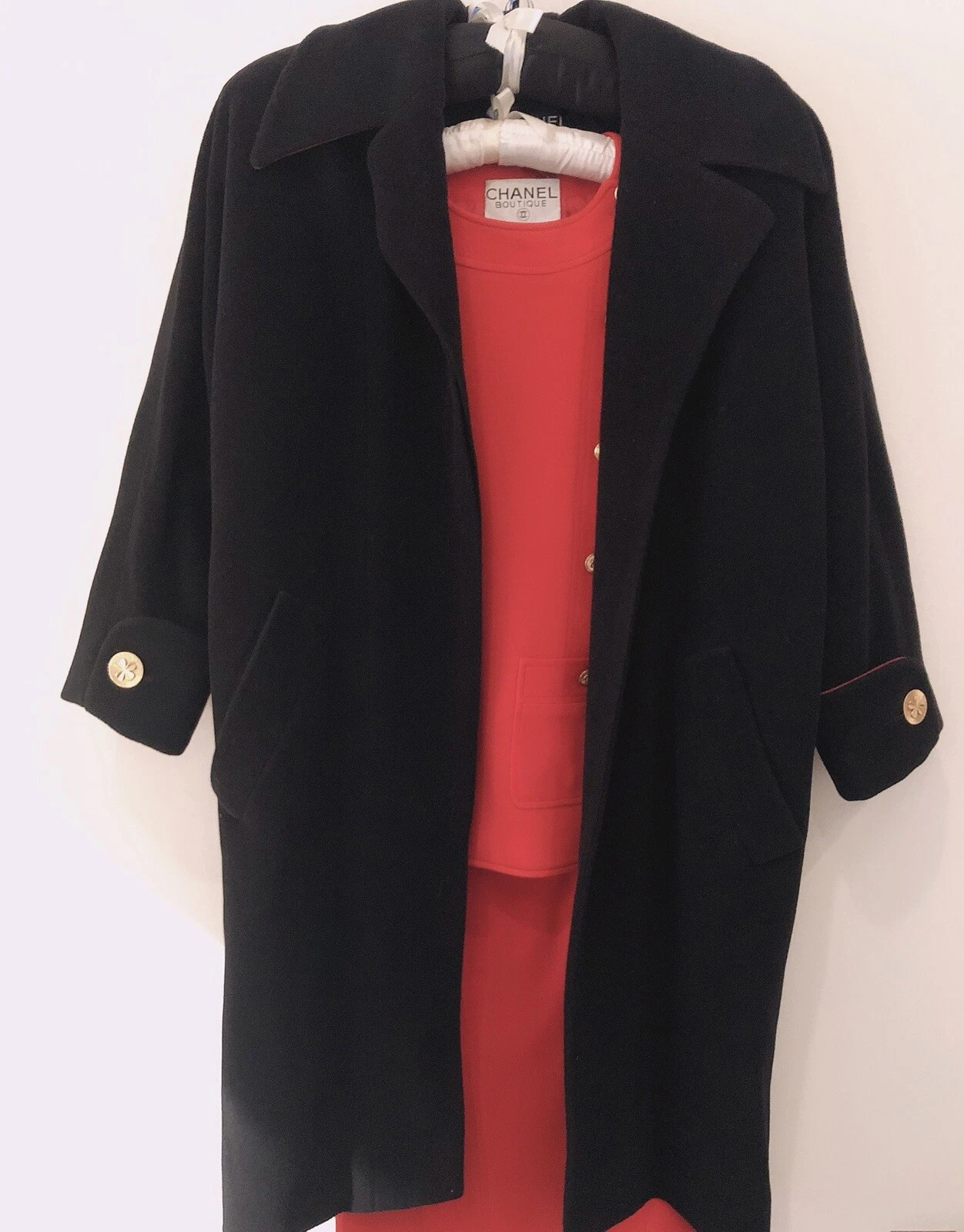 CHANEL Cappotto Lungo Vintage Cashmere Trifoglio Oro Bottone 34