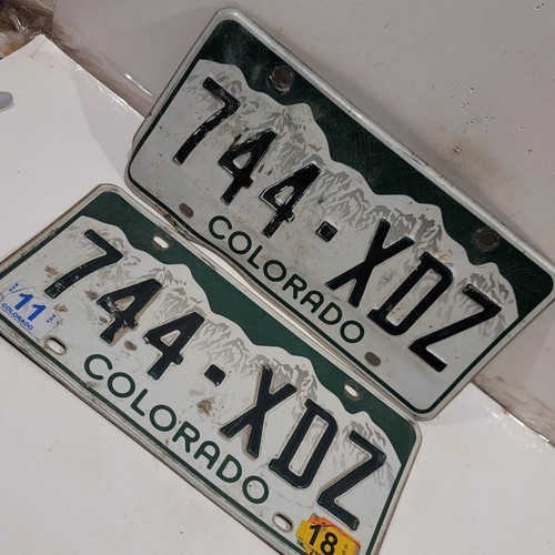 2018 Colorado License Plate Pair Mountain 744-XDZ man cave BAR