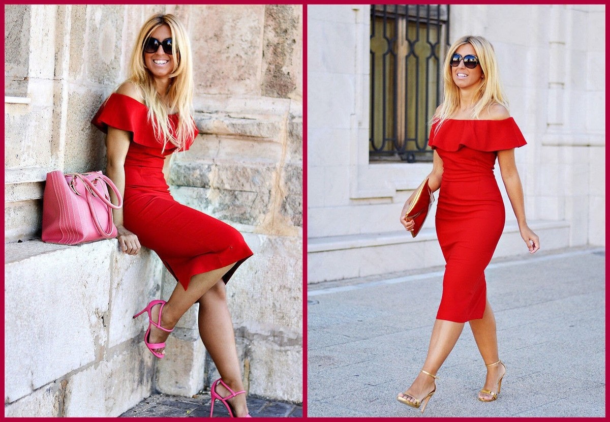 zara red off the shoulder dress