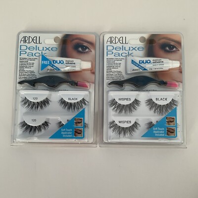 ARDELL-DELUXE PACK- 2 PAIR LASHES-with 3 ADHESIVE -120 DEMI BLACK-NEW