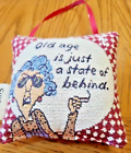 Hallmark Maxine 6x6 Tapestry Pillow "Old Age is Just a State of Behind" Shoebox