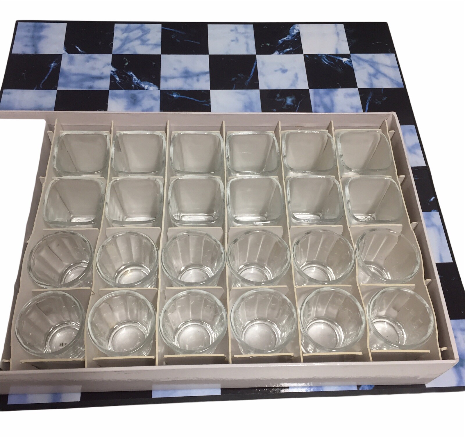 Checkerboard Chasers Checkers Game with Shot Glasses Game Pieces "Used