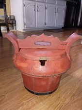 Vintage Antique Red Lacquered Wood Asian Chinese Wedding Basket