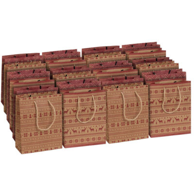 infactory 24er-Set Kraftpapier-Geschenktüten m. weihnachtlichem Motiv, 23x18x8cm
