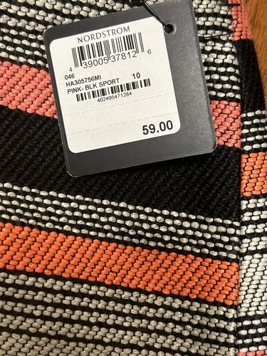 NWT Halogen Sz. 10 Striped Pencil Skirt Pink Orange Black White Career Tweed - Picture 5 of 8
