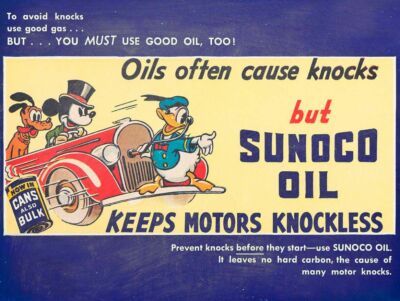 DONALD MICKEY SUNOCO OIL KNOCKLESS HEAVY DUTY USA MADE METAL ADVERTISING SIGN