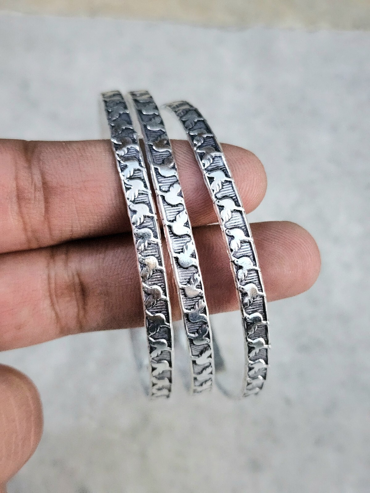 Sterling Silver Bangle Set of 3 Handmade Cuff Bracelets for Women D119