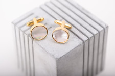 Mother Of Pearl Handmade Minimalism Cufflink For Men's 14k Yellow Gold Plated