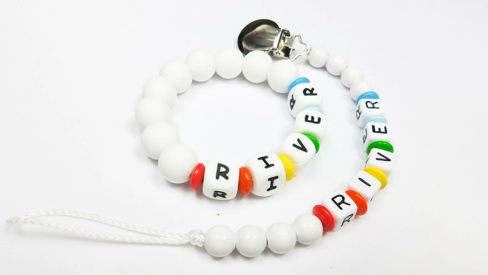 Personalized baby gift set• Name gift• Paci clip and teething ring• Rainbow baby