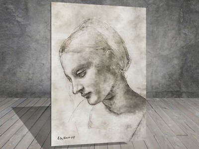 Da Vinci Studie des Frauenkopfes SKIZZEN PORTRA LEINWAND GEMÄLDE DRUCK 223