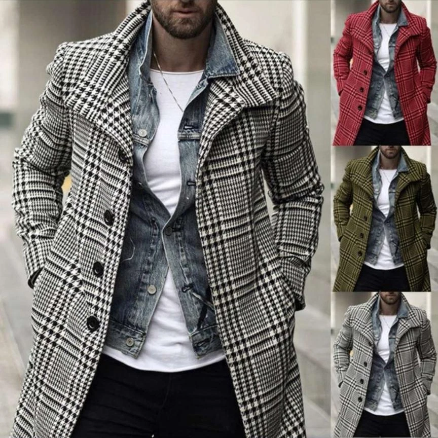 Men's Houndstooth Overcoat Double Breasted Long Jackets Warm Casual Tuxedos
Opens in a new window or