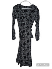 Vintage Elisse Inc. Black A-Line Floral Dress. Padded Shoulder. Size 4. USA!!!