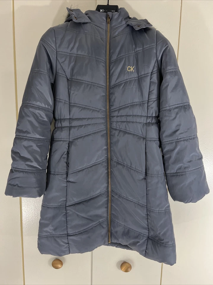 CALVIN KLEIN JEANS Damas Chaqueta Larga Puffer Con Capucha Piel Sintética Talla Grande (12/14)