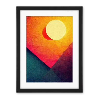 Geometric Retro Eclipse Moon Sun Sunset Framed Wall Art Print Picture 18X24