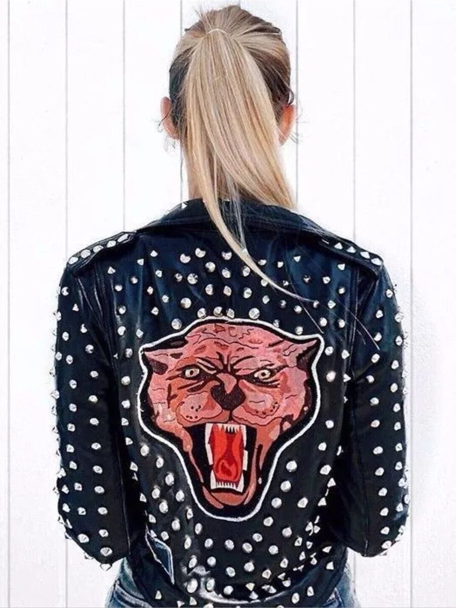 Zara Leather studded biker jacket patches Sold Out RARE 6098 Zara Leather studded biker jacket patches Sold Out RARE 6098