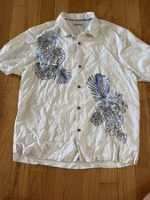 Tommy Bahama Men  s XL 100 Silk Tropical Hawaiian Shirt Blue Collar Floral
