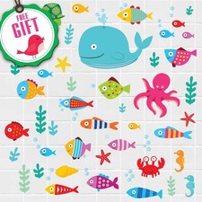 Ocean Fish Wall Decals Sea Whale Turtle Tropical Creatures Bathroom Stic