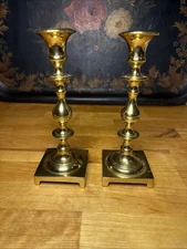 Vintage Set Of Heavy Brass Victorian Style Candle Stick Holders 