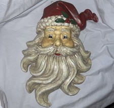 Vintage PAPER MACHE SANTA FACE Wall Hanging 18.5" Display Head 3D Glittery Jolly