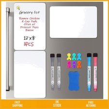Image of Versatile Magnetic Fridge Whiteboard Dry Erase Sheet Set A4 12x8in Pack of 3