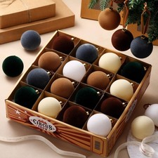 24 Pcs Velvet Christmas Ornaments 2.36 Inch Neutral Shatterproof Plastic Velv...