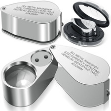 2 Pack 40X Jewelers Loupe Magnifier Magnifying Glasses, LED/UV