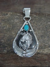 Native American Sterling Silver & Turquoise Horse Pendant - Morgan