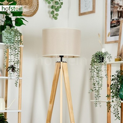 HOFSTEIN Schiavonea Stehlampe aus Holz/Stoff in Naturfarben/Beige Stehleuchte