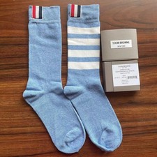 Thom Browne Mid Calf Socks Cotton Knit Stripe Blue Size O/S  New with tags 