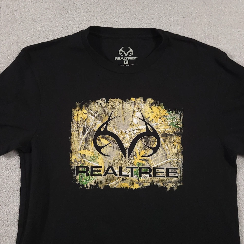 Camisa Realtree Para Hombres Mediana Negra Camuflaje Cuerno Gráfico Aire Libre Caza Camiseta Foto 3 de 4