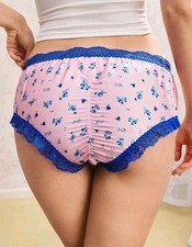 Cute Floral Vintage Style Silky Satin Sissy Lace Frilly Panties Knickers L 12-14