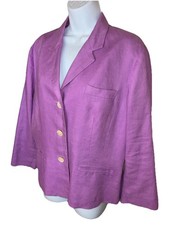 Chaps Women’s Linen Blazer Lilac Purple 3-Button Preppy Size XL Lined Dressy