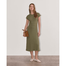 NWT THE RIB-KNIT CAP-SLEEVE MIDI DRESS Size M