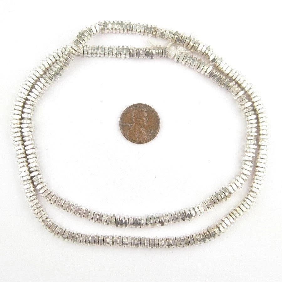 Shiny Silver Faceted Square Beads 4mm White Metal Large Hole 24 Inch Strand - Image 2 of 3