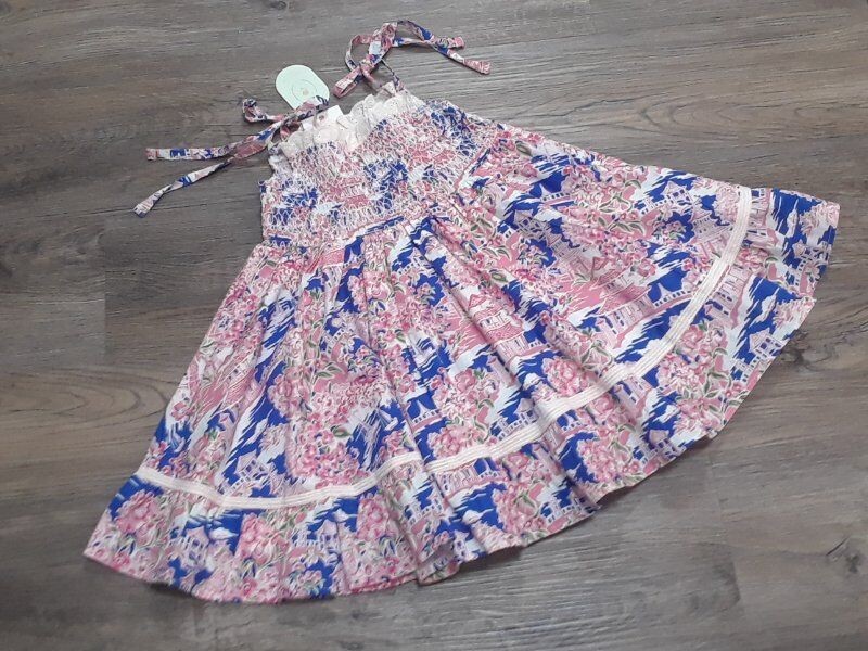 NWT Sweet Honey girls size 8 Audrey smocked dress pink paradise blue floral boat