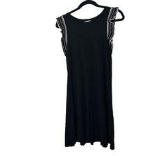 $69 Ann Taylor Loft Black Cream Knit Ruffle Sleeve Dress Size PS SP Casual