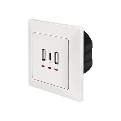 LogiLink Unterputz-Steckdose Weiß 2x USB-A 1x USB-C mit LED-Anzeige