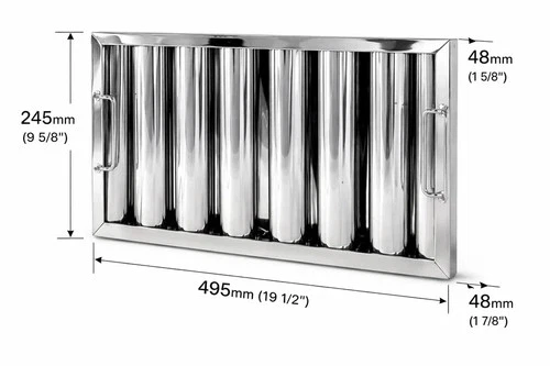 245Hx495Wx48Dmm Stainless Steel Baffle Grease Filter Kitchen Canopy Hood Filter