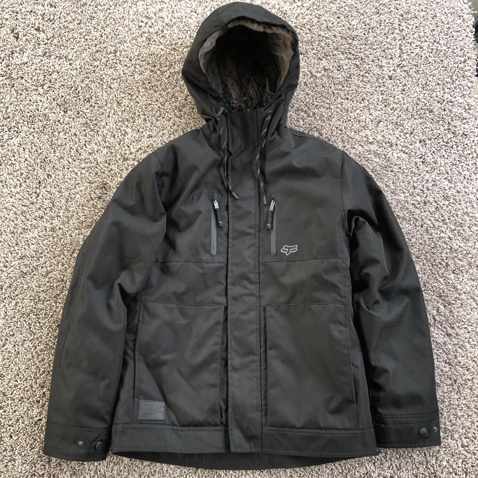 Fox Racing Sasquatch Full Zip Hoodie Jacket Mens S Black Ripstop Faux Fur Lined