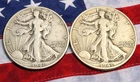 LOT OF 2 - 1941 D & S 50C SILVER WALKING LIBERTY HALF DOLLARS