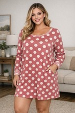 Honeyme Curvy Women's Polka Dot Print Pink Dress/tunic Size XXL USA Made Comfy