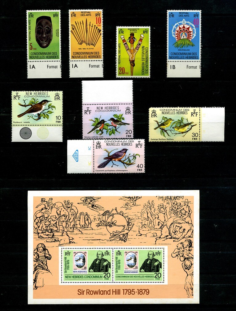 New Hebrides Stamps sets 1979 Arts Festival, Roland Hill Mini Sheet