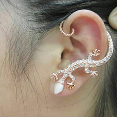 Lizard Ear Cuff Wrap Stud Faux Crystal Earrings Jewellery Silver Gold Gift A011