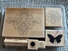 Stampin  Up Kind Thoughts Flower Floral Mounted Wood Rubber Stamp Set Of 4 NOS